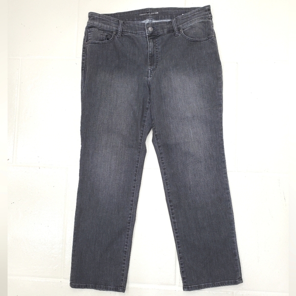 Chico's Denim - Chico’s jeans women's size 14 short black wash with fading straight leg stretch